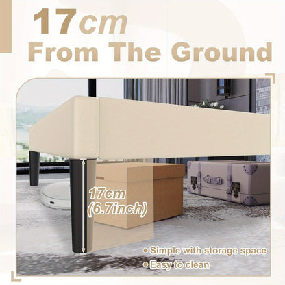 Bedframe Metaal – Stalen Bedframe – Bedombouw – Eenpersoonsbed – Slaapkamerbed – Kunstleren Hoofdbord – 140x200 cm – Stevig Metalen Frame – Lattenbodem Voor Ondersteuning