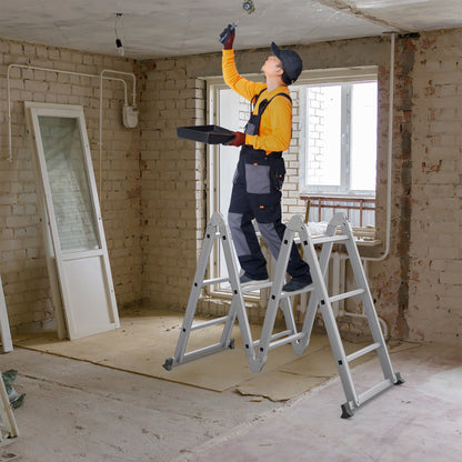 6-in-1 Vouwladder – Multifunctionele Ladder – Steekladder – Werksteiger – Opklapbare Ladder – Aluminium Constructie – Max 4 Meter Hoogte