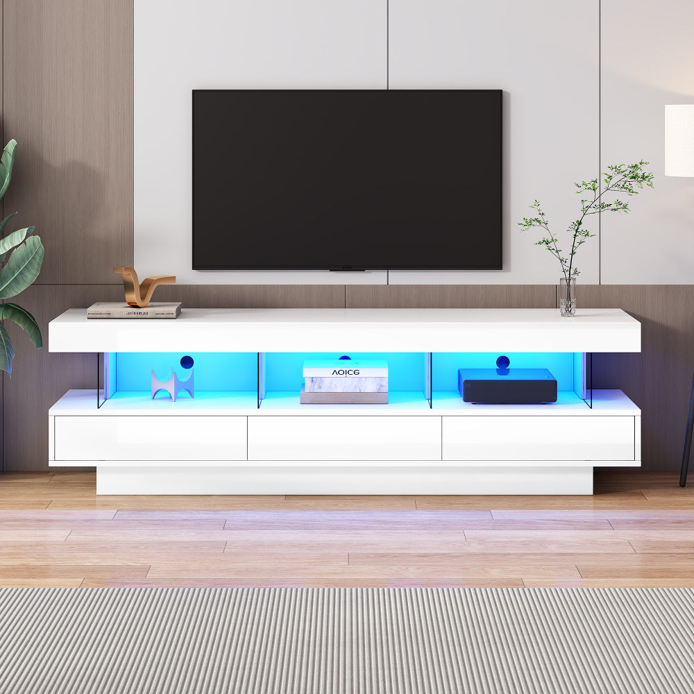 TV-Meubel – Tv Kast – Televisiemeubel – Entertainment Meubel – Wit Hoogglans – 3 Glazen Planken – Stevige Constructie – Eenvoudige Montage