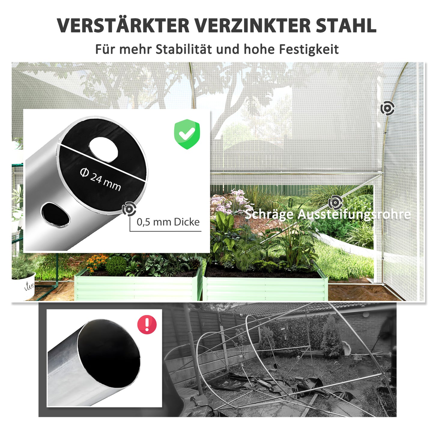 Polytunnel Kas – Tuinkas – Glazen Kas – Serre – Groentekas – UV-Bestendige PE Hoes – Verstevigd Stalen Frame – Roll-Up Zijwanden – 3 x 2 x 2 Meter – Wit