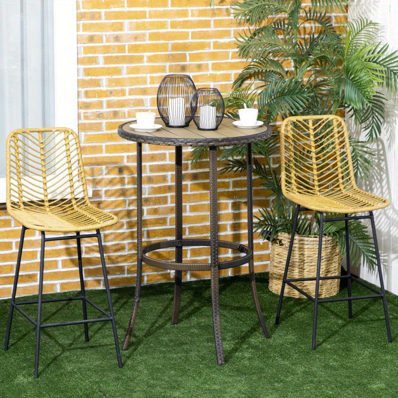 Bohemian Barkruk – Barstoel – Barkrukje – Hoekstoel – Hoge Kruk – Gele Rugleuning – PE Rotan Vlechtwerk – Zwart Metalen Frame – Weerbestendig – Comfortabel