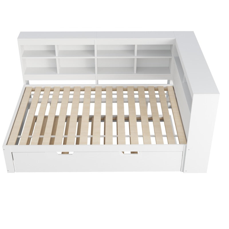 Uittrekbare Slaapbank – Sofa Bed – Bedbank – Logeerbank – Slaapbank Met Opbergruimte – 140x200 cm – Massief Houten Frame – Wit Modern Design