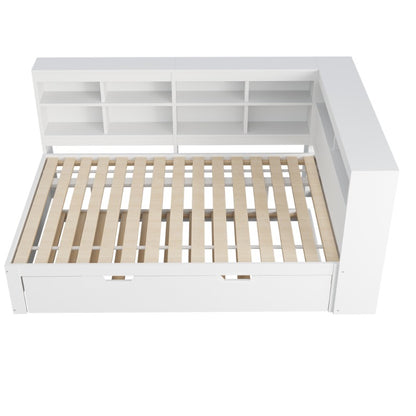 Uittrekbare Slaapbank – Sofa Bed – Bedbank – Logeerbank – Slaapbank Met Opbergruimte – 140x200 cm – Massief Houten Frame – Wit Modern Design