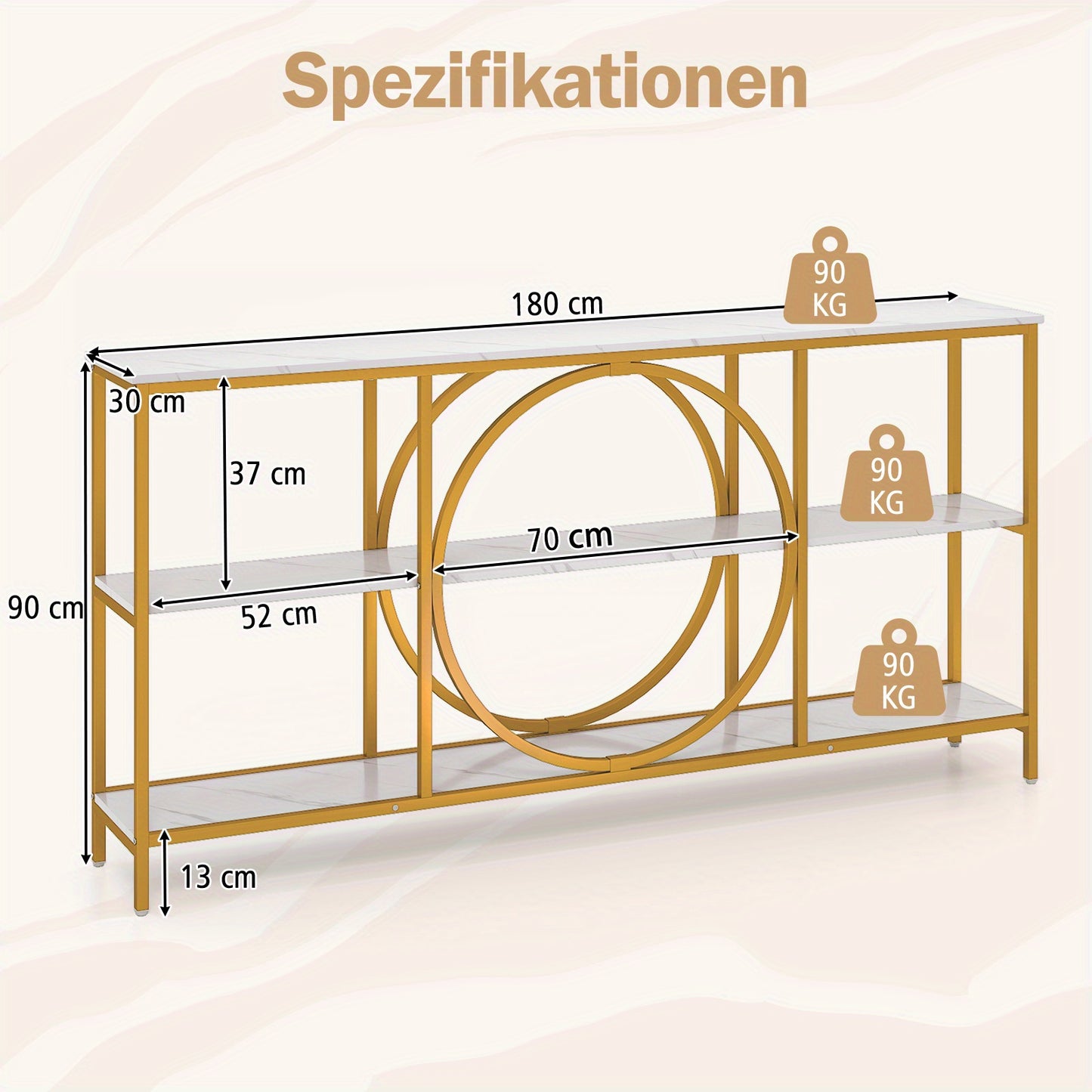 Sidetable – Consoletafel – Wandtafel – Haltafel – Bijzettafel – Extra Lang – Marmerlook Tafelblad Met Goud Metalen Frame