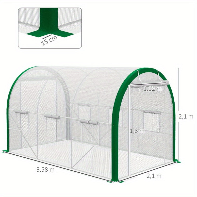 Kassenhuisje – Kas – Tuinkas – Plantenkas – Tunnelkas – Gegalvaniseerd Stalen Frame – Roll-Up Deur – 3,58 x 2,1 x 2,1 m – Geschikt Voor Tuin En Balkon