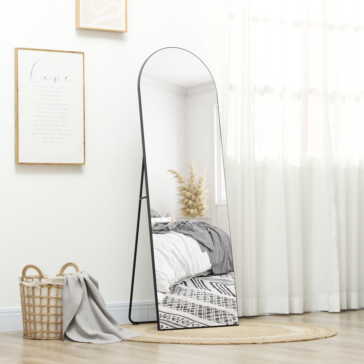 Full-Length Spiegel – Staande Spiegel – Wandspiegel – Volledige Lengte Spiegel – Vloerspiegel – Frameloos Design – Zwarte Metalen Standaard 50x150 cm