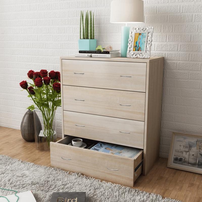 Opbergkast – Dressoir – Ladekast – Sideboard – Kast – 4 Laden – 60 x 30,5 x 71 cm – Eikenhout – Multifunctioneel display en opbergruimte