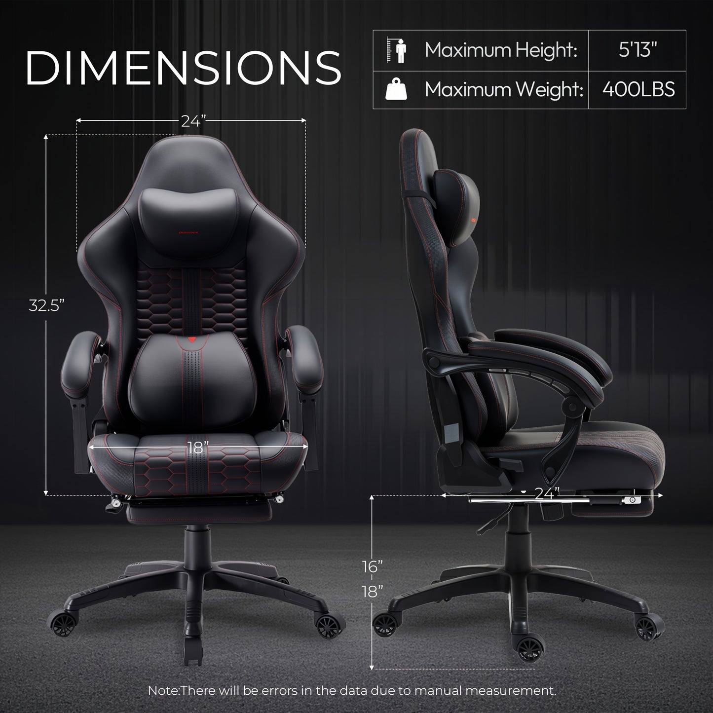 Gamingstoel – Bureaustoel – Ergonomische Stoel – Office Chair – Gamestoel – Met Voetensteun – Lendensteun & 200 KG Draagvermogen – Zwart