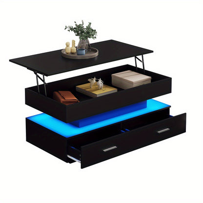 Adjustable Height Coffee Table with 2 Drawers & Open Storage - Lift-Up Design, Black Metal Frame, 100x50x44cm, Modern Contemporary Style for Living Room, Bedroom, Office - Easy Assembly, No Power Needed, Coffee Table for Livi