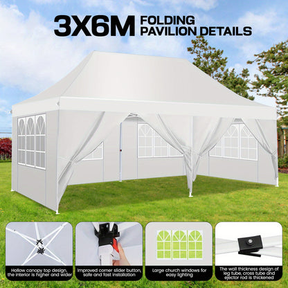 Pop-up Tent – Vouwtent – Partytent – Schuurtent – Zonnescherm – 3x6 Meter – Water- En UV-Bestendig