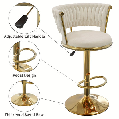 Barstoel – Barkruk – Keukenkruk – Barstoel Draaibaar – Barkruk Velvet – Set Van 2 – Verstelbare Hoogte 78-100 cm – Metalen Gouden Poten