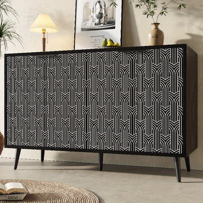 Zwart Metalen Opbergkast – Staande Kast – Dressoir – Kledingkast – Opbermeubel – 120x35x78 cm – Herringbone Deurdesign – Stevige Duurzame Constructie