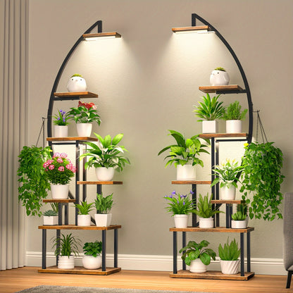 7-laags Plantenstandaard – Plantenrek – Plantentafel – Plantenhouder – Plantenmeubel – Met Groeilampen – Stevig Metalen Frame – Zwart