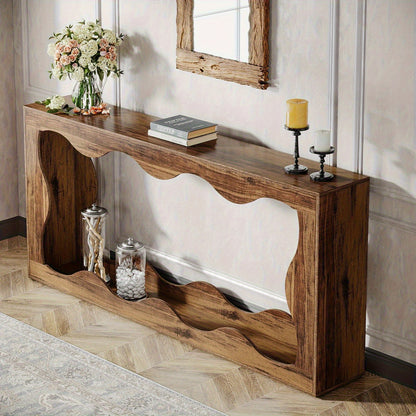 Sidetable – Consoletafel – Wandtafel – Haltafel – Bijzettafel – Extra Lang 160 cm – Hout & Engineered Wood – Landelijke Bruine Afwerking – Met Opbergruimte – Smal Design – Gemakkelijk Te Monteren