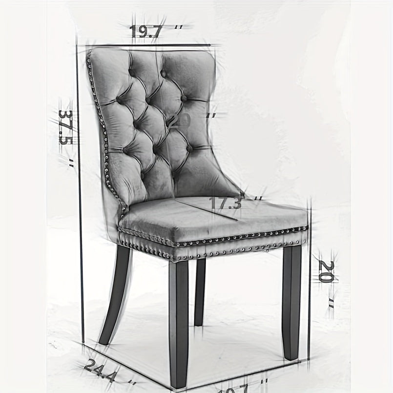 Set of 2 Modern Luxury Tufted Dining Chairs - Solid Wood Frame with Black Velvet Upholstery, Chrome Legs & Nailhead Trim, Plush Cushioned Seats with High Backrest & Curved Arms - Heavy-Duty Contemporary Design for Elegant Din