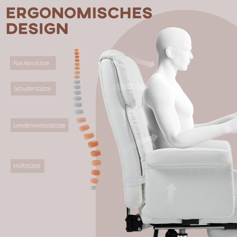 Ergonomische Bureaustoel – Kantoorstoel – Draaistoel – Werkstoel – Study Chair – Wit – Verstelbare Zithoogte – Ingebouwde Voetensteun