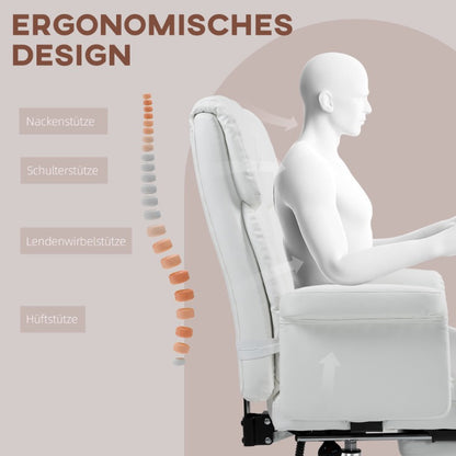 Ergonomische Bureaustoel – Kantoorstoel – Draaistoel – Werkstoel – Study Chair – Wit – Verstelbare Zithoogte – Ingebouwde Voetensteun