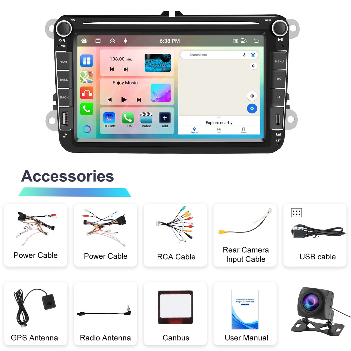 8-Core Car Stereo – Autoradio – Multimedia Speler – Headunit – Navigatiesysteem – 8 Inch Touchscreen – Draadloze CarPlay & Android Auto – 6GB RAM 128GB Opslag