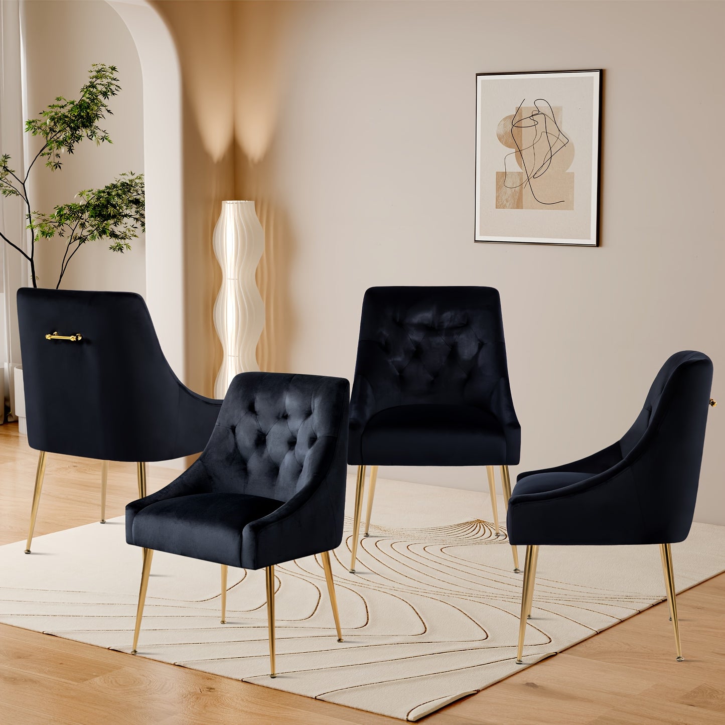 Velvet Eetkamerstoelen – Stoffen Stoelen – Design Stoelen – Retro Stoelen – Blauw – Set Van 4 – Gouden Metalen Poten – Ergonomisch Comfort
