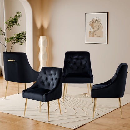 Velvet Eetkamerstoelen – Stoffen Stoelen – Design Stoelen – Retro Stoelen – Blauw – Set Van 4 – Gouden Metalen Poten – Ergonomisch Comfort