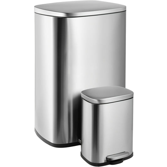 Prullenbak – Afvalbak – Vuilnisbak – Waste Bin – Afvalemmer – 55 Liter + 5L Binnenemmer – Roestvrij Staal – Voetpedaal Met Stil Sluitmechanisme – Anti-vingerafdruk Coating