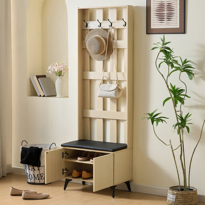 Kapstok – Wandkapstok – Halmeubel – Jashaak – Schoenenbank – Modern Houtlook – Zithoek Met Zachte Bekleding – Opbergruimte Met Dubbele Deuren