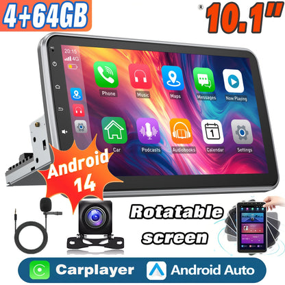 Autoradio – Car Stereo – Autoradio Systeem – Auto Audio – Multimedia Speler – 10,1 Inch Draaibaar Touchscreen – Android 14.0 Met 4GB+64GB Storage