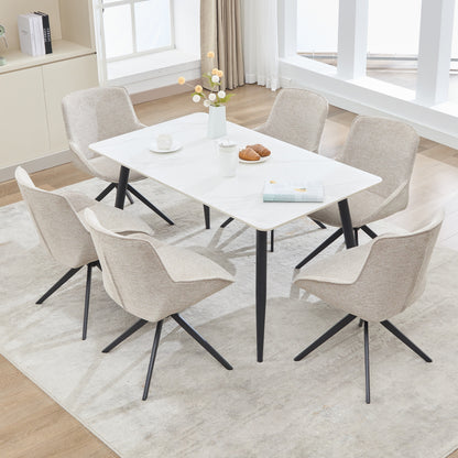 Draaibare Eetkamerstoelen – Eetkamerstoelen – Keukenstoelen – Stoelen – Zithoekstoelen – Witte Polyester Bekleding – Stevig Metalen Frame – Set van 2