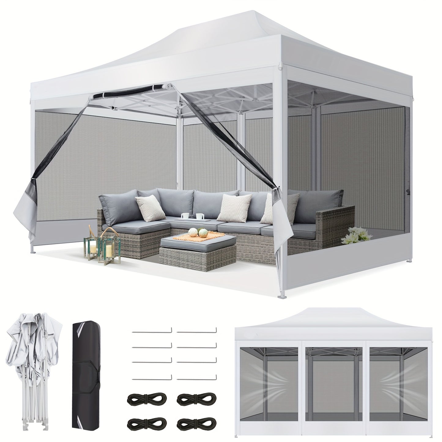 Partytent – Paviljoen – Opvouwbare Tent – Feesttent – Tuin Tent – 3x4,5m Pop-up – Met 4 Afneembare Mesh Zijwanden – Snelle Setup – Ademend & Beschermend