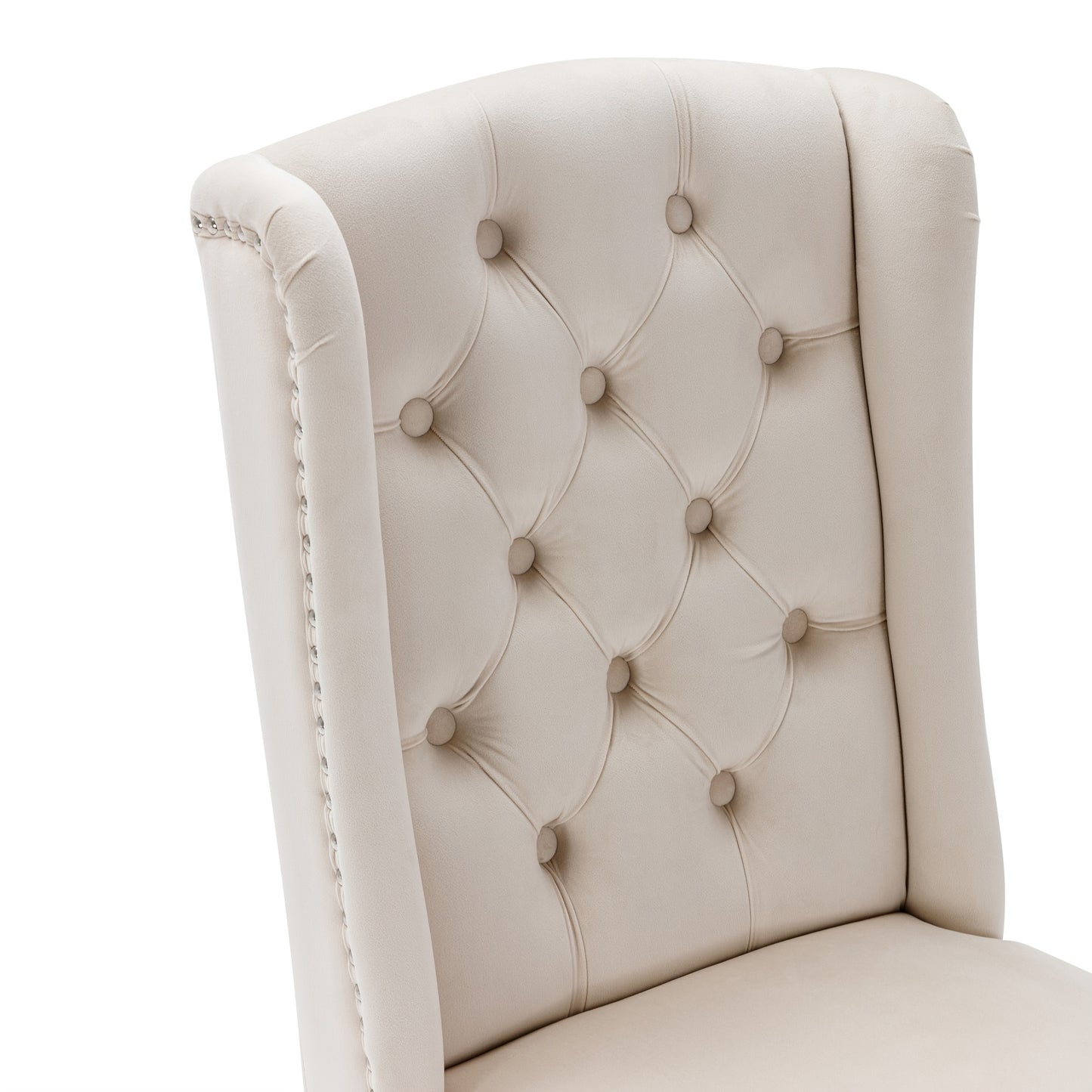Eetkamerstoelen – Stoelen – Kuipstoelen – Keukenstoelen – Lounge Stoelen – Set Van 4 – Beige Velvet – Massief Eikenhouten Poten – Decoratieve Knopen En Nagelrand