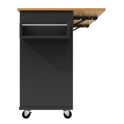 Keukeneiland – Keukentrolley – Keukenkast – Buffetkast – Keukenwagen – Inklapbaar Werkblad – Verstelbare Legplanken – 3D MDF-deuren – Metalen Handgrepen – Zwart – 142×40/63×87 cm