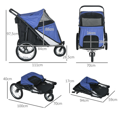 Hondenbuggy – Hondenwagen – Huisdierenwagen – Wandelwagen – Opvouwbaar – Stalen Frame – Zacht Ligkussen – Blauw/Zwart