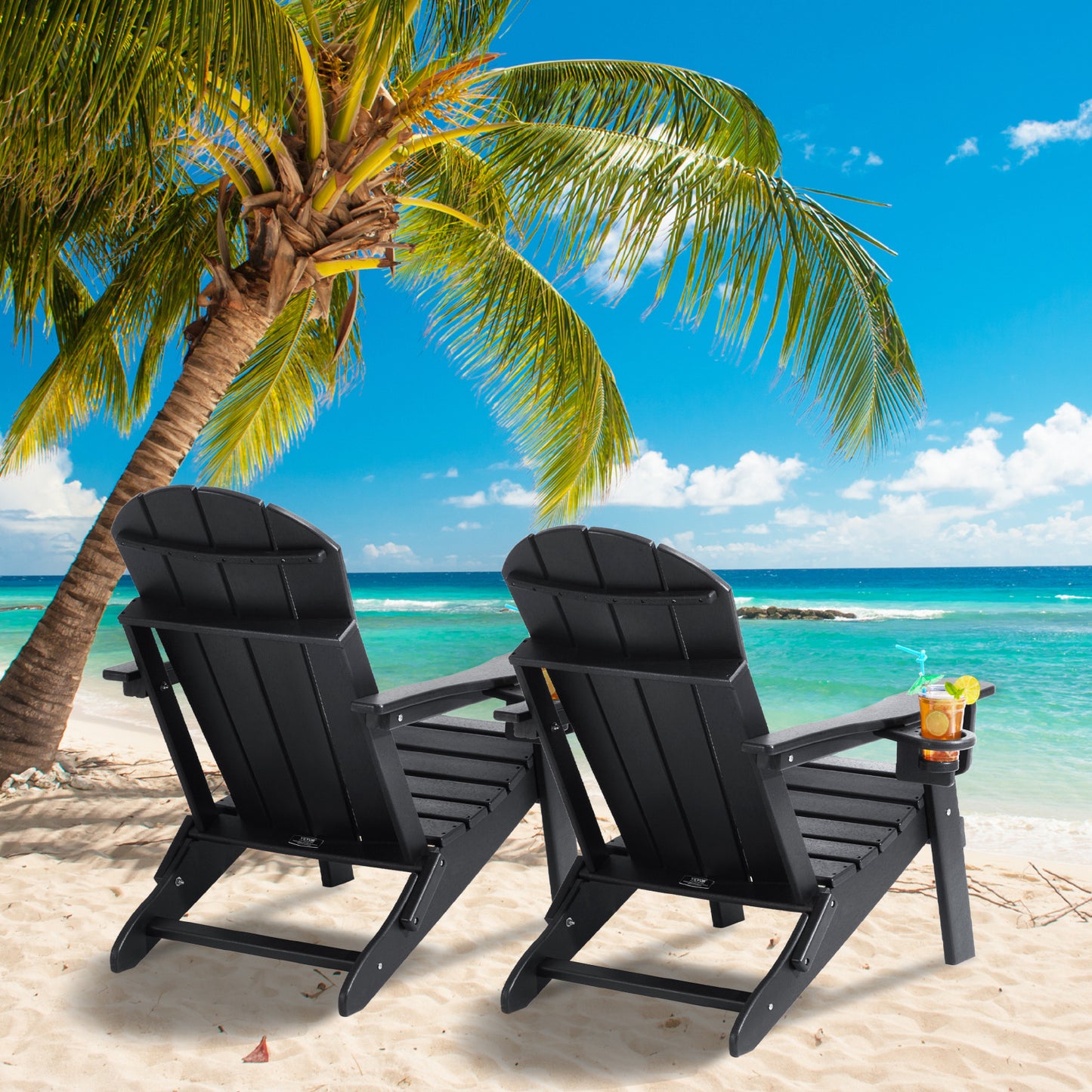 Inklapbare Adirondack Tuinstoelen – Tuinstoel, Schommelstoel, Buitenstoel, Campingstoel – Zwart – Weerbestendig HDPE Kunststof – Comfortabel Brede Zitting 105° Rugleuning