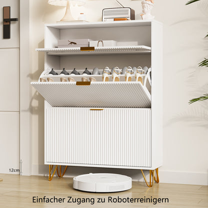 Schoenkast – Schoenmeubel – Schoenopberger – Halmeubel – Kast Voor Schoenen – Met 3 Opbergvakken – Hoogwaardig MDF Met Metalen Accenten – Compact 80x24x118,5 cm – Wit