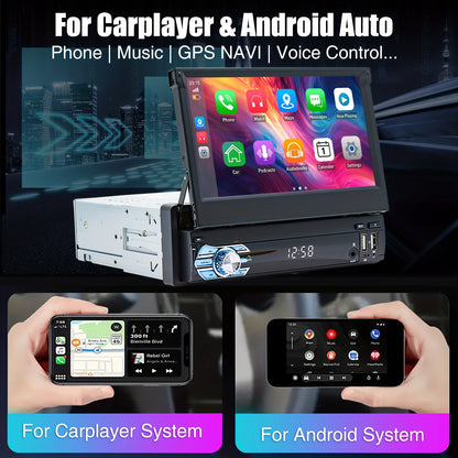 Autoradio 7 Inch – Android Auto – DAB+ Radio – Touchscreen Autoradio – Multimedia Systeem – Met Achteruitrijcamera & Microfoon – Android 15 Systeem – Uitschuifbaar IPS Scherm