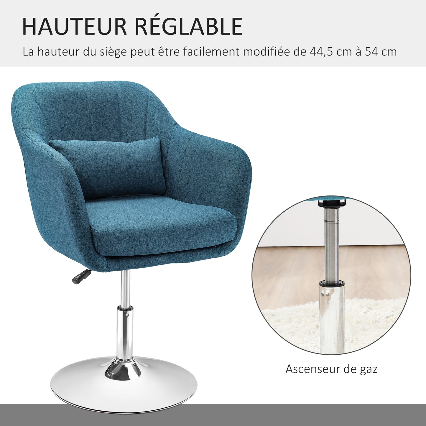 Lounge Chair – Fauteuil – Relaxstoel – Loungestoel – Zetel – Verstelbare Hoogte – 360° Draaibaar – Hoogwaardig Schuim – Chromen Metalen Onderstel – Blauwgroen