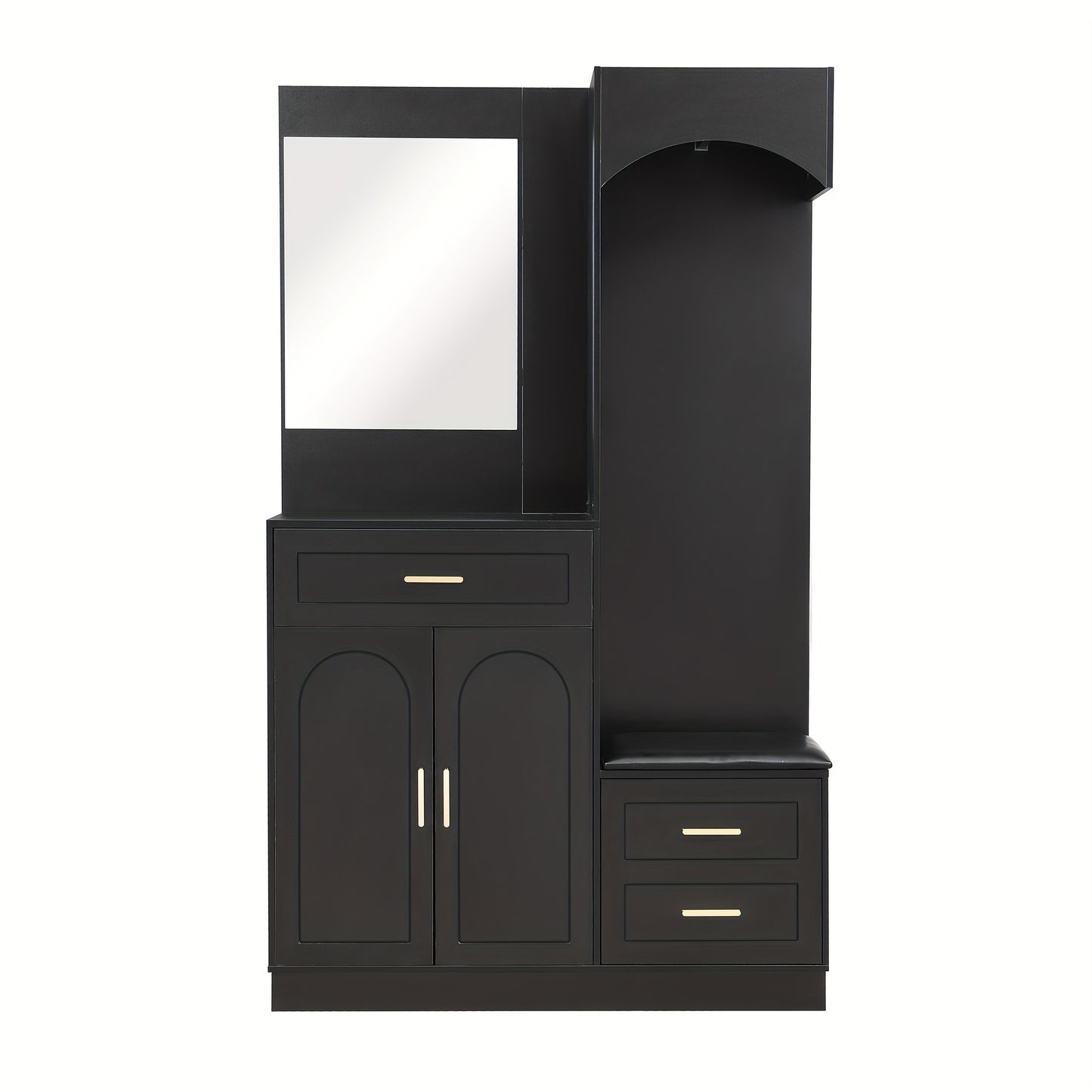 Modern Compact Wardrobe & Shoe Cabinet with Mirror - Freestanding Storage Cabinet with Adjustable Shelves, Doors & Drawers, Space-Saving Multifunctional Furniture for Small Spaces, Classic Contemporary Design, No Electrical R