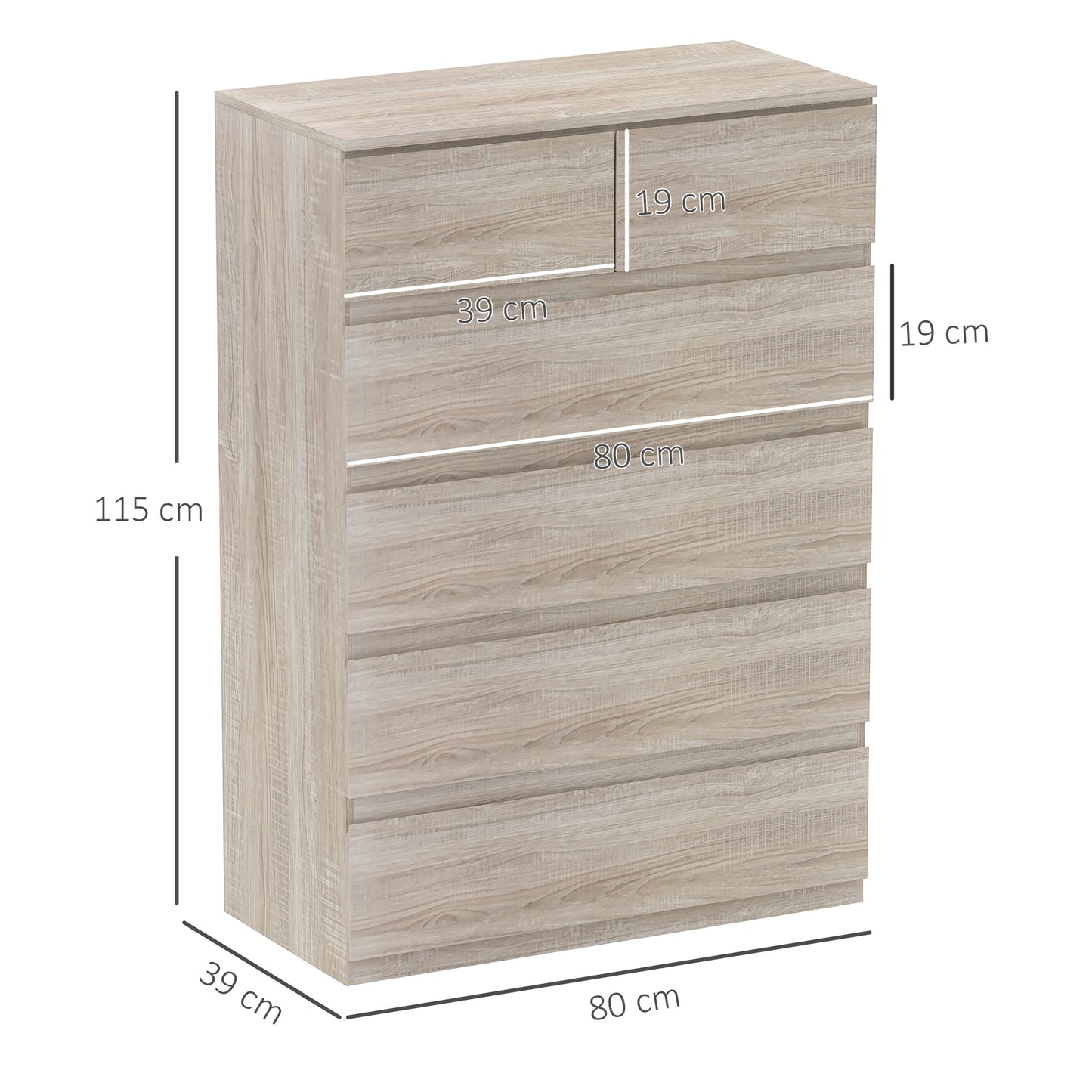 Commode – Ladekast – Dressoir – Kast – Opbergkast – Natuurlijk Hout – 6 Lades – Anti-Kantelbeveiliging – Strak Minimalistisch Design