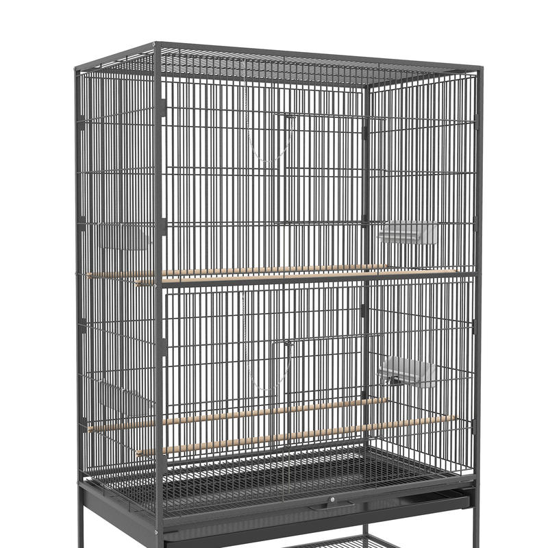 Bird Cage Including Perches, Bird Toys, Removable Bottom Tray, 1 Shelf, Grey