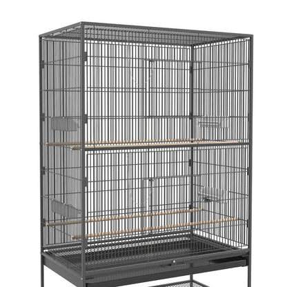 Bird Cage Including Perches, Bird Toys, Removable Bottom Tray, 1 Shelf, Grey