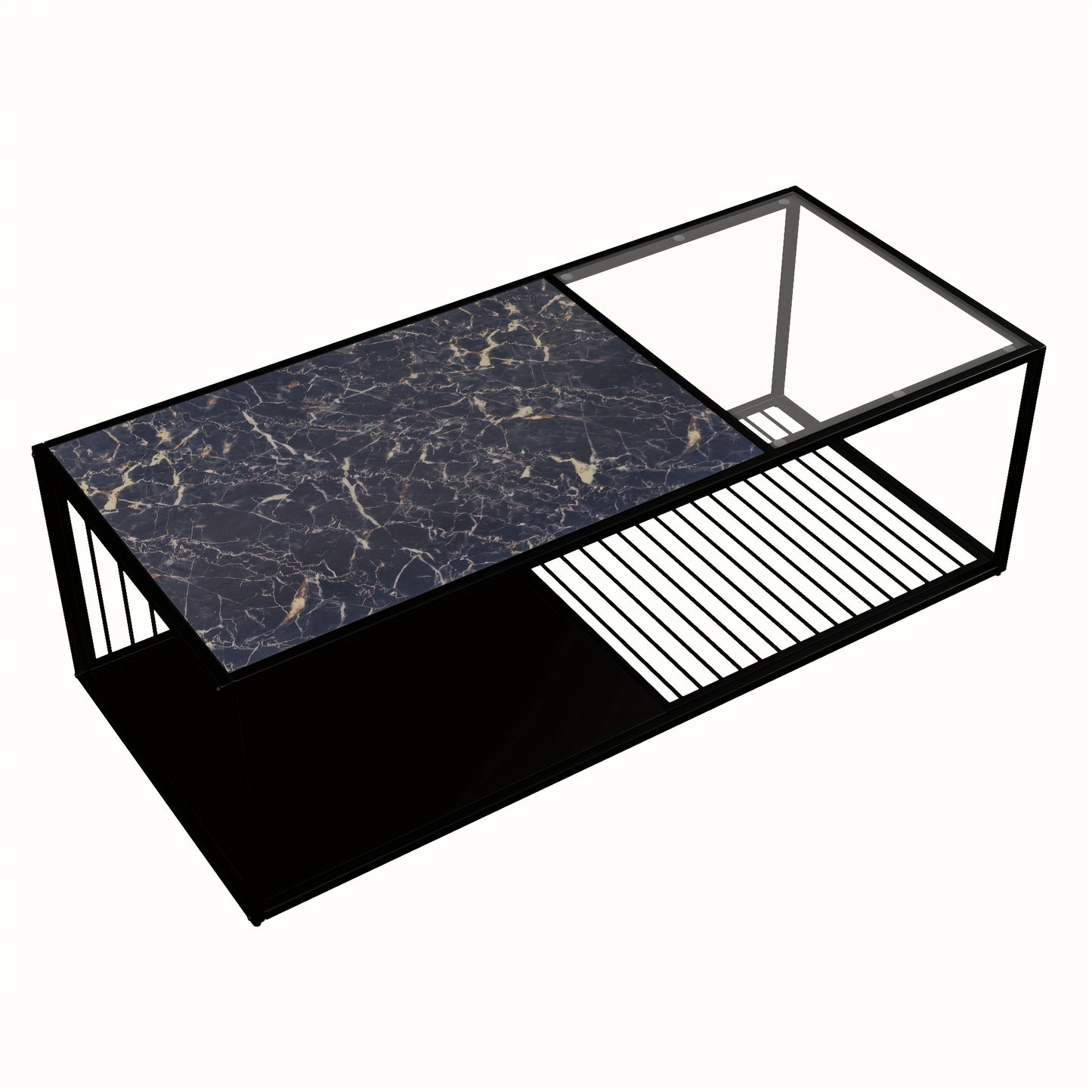 Koffietafel – Salontafel – Bijzettafel – Lounge tafel – Woonkamertafel – Zwart – Glazen Blad – Ruime Opberglade – Minimalistisch Design