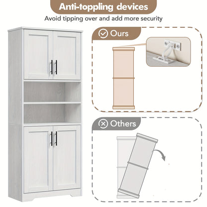 Opbergkast – Kast – Kledingkast – Dressoir – Opbergmeubel – 170 cm Hoogte – Verstelbare Planken – Vrijstaand Wit