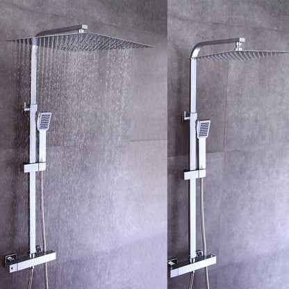 Douchesysteem – Regendouche – Douche Set – Handdouche – Wanddouche – RVS – Vierkante Hoofddouche 40x40 cm – Verstelbare Hoogte 82-122 cm – Thermostaatregeling – 150 cm Slang