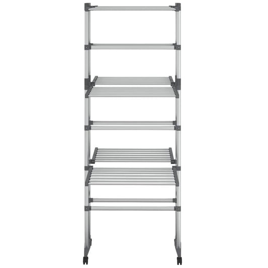 Droogrek – Wasrek – Kledingrek – Droogstandaard – Washanger – Argento – 3-Laags Driedubbel Droogvlak – Aluminium Met Wieltjes En Wasknijpers