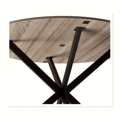 Ronde Houten Eettafel – Ronde Tafel – Eettafel – Vergadertafel – Koffietafel – X-Vormig Metalen Onderstel – Diameter 120 cm – Bruin Hout