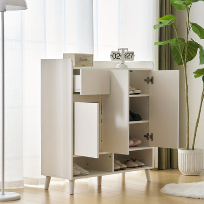 Dressoir – Ladekast – Opbergkast – Schoenenkast – Kast – Wit – Verstelbare Planken – Houten Poten – 90x99x35 cm