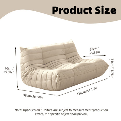 Chaise Longue – Zitzak – Lounge Stoel – Slaapbank – Tweezits Bank – Beige Polyester Bekleding – Ruimtebesparend, Gemakkelijk Montage