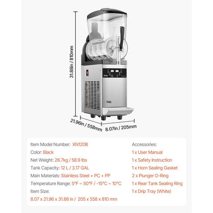 Slushiemachine – IJsdrankjesmaker – Smoothiemachine – Cocktailmachine – 12 Liter Capaciteit – Slush Machine - Temperatuurregeling – Roestvrijstalen Behuizing