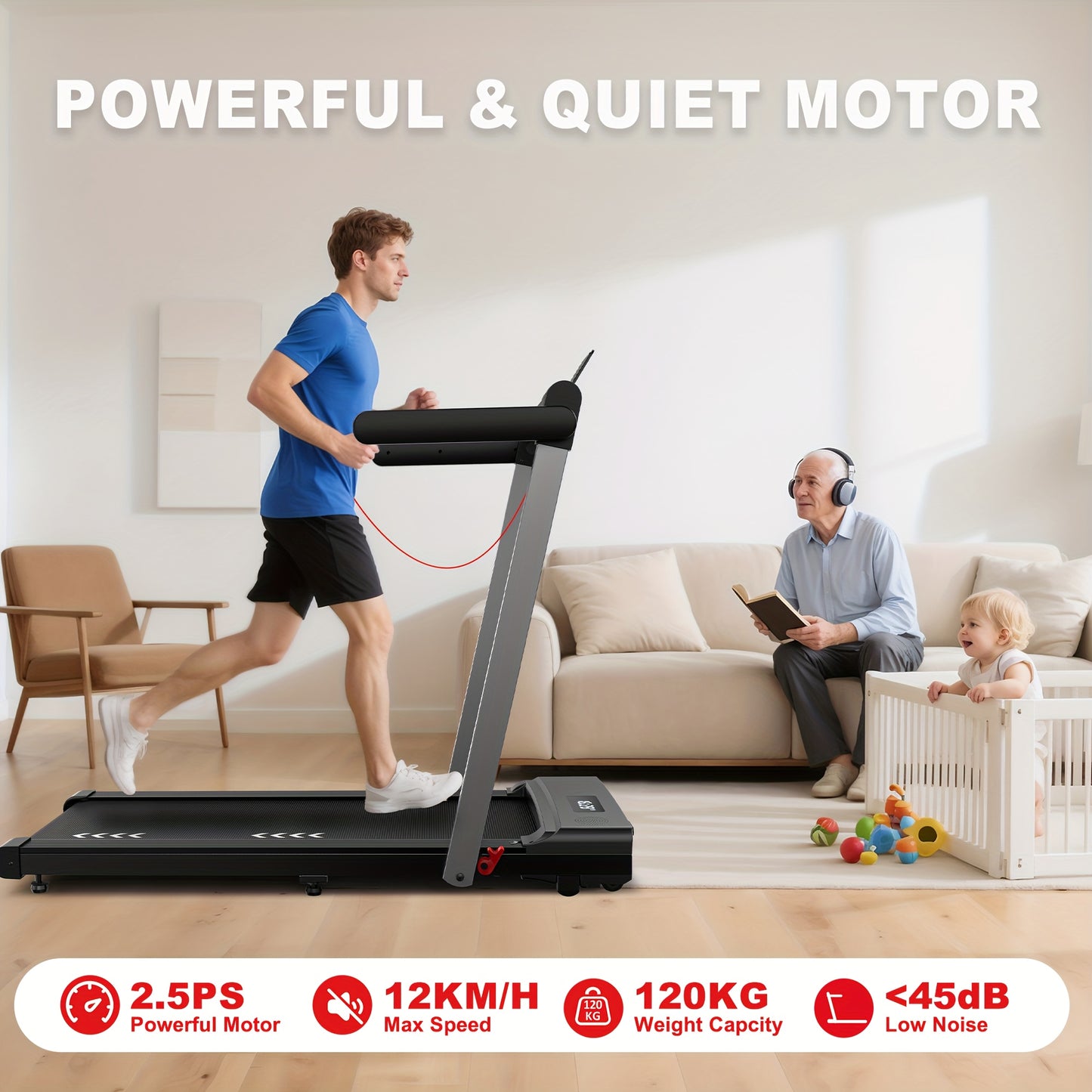 Loopband – Wandelband – Hardloopband – Treadmill – Walking Pad – 2,5 PK Motor – Inklapbaar met Bluetooth & 12 Programma’s