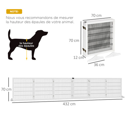 Hondenbarrière – Houten Hondenhek – Huisdier Afzetting – Zelfstaande Hondenscherm – Modulaire Hondenzone – 6 Panelen Inklapbaar – Stevig Massief Hout – 432 cm Breed – Wit